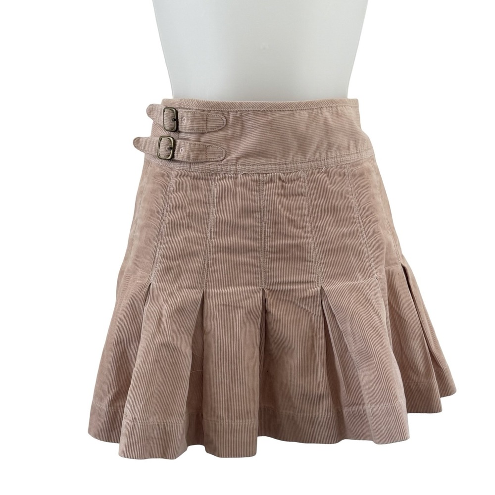 Polo Jeans Mini Skirt Womens 27/ 4 Beige Corduroy Pleated‎ Buckle Skater Y2K Vtg